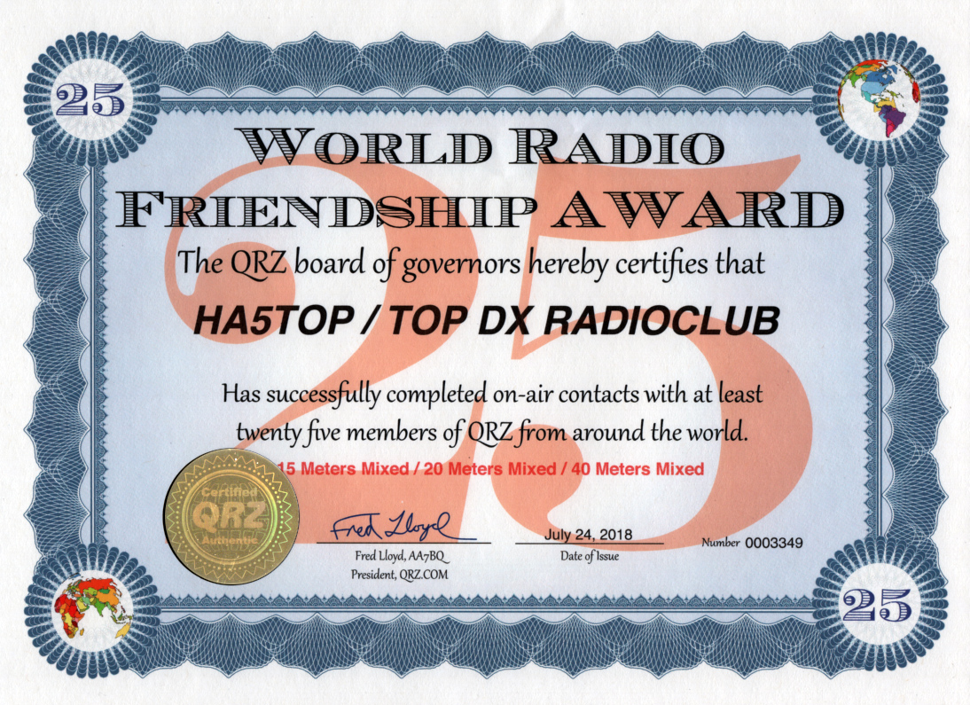 QRZ World Radio Friendship Award